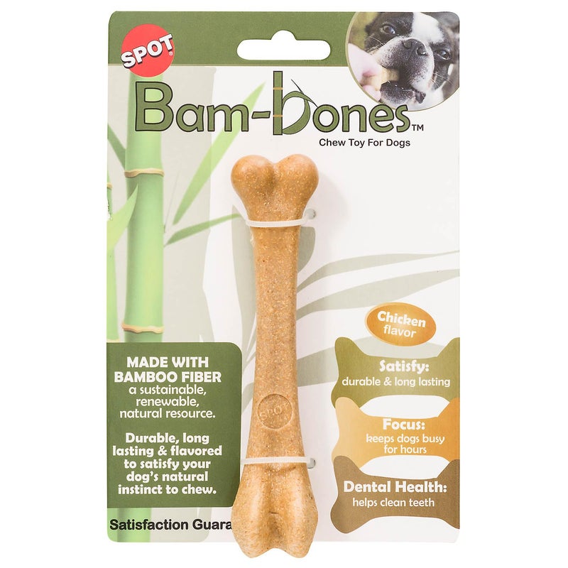 SPOT Bam-Bones Bone - Made with Strong Bamboo Fiber, Durable Long Lasting Dog Chew for Light to Moderate Chewers, Great Toy for Adult Dogs & Teething Puppies under 25lbs, 5.75in, Chicken Flavor - Image 1