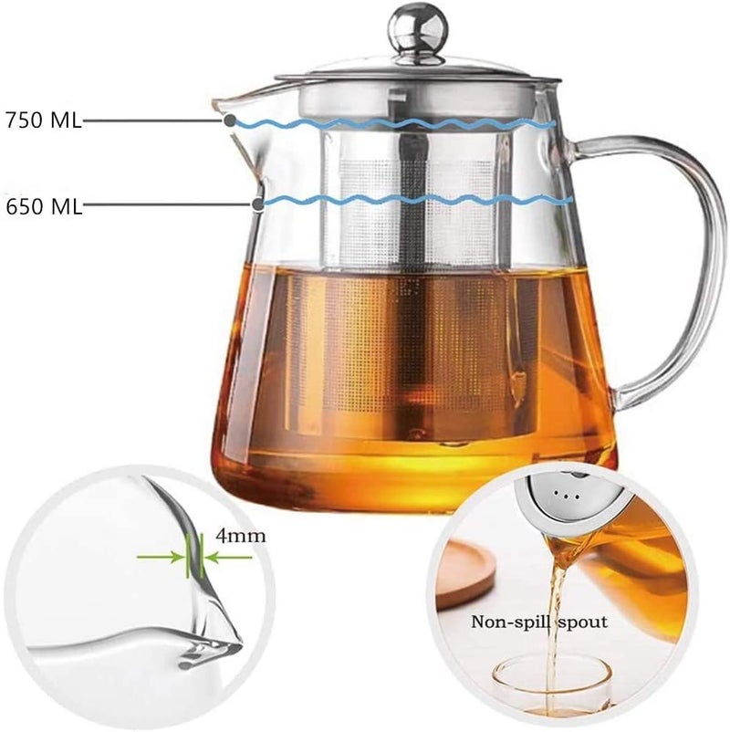 Reflector 750ML Premium Glass Teapot with Removable Infuser Stovetop Microwave Safe Borosilicate Clear Large Glass Kettle Blooming and Loose Leaf Tea Maker Set - Image 5