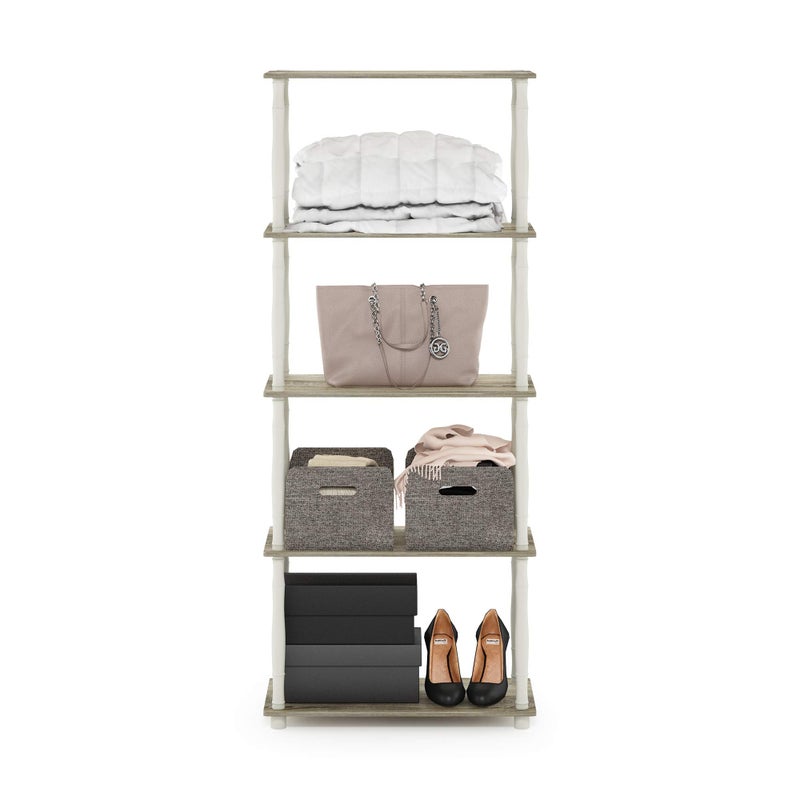 Furinno Turn-N-Tube 5-Tier Multipurpose Shelf / Display Rack / Storage Shelf / Bookshelf, Classic Tubes, Sonoma Oak/White - Image 5