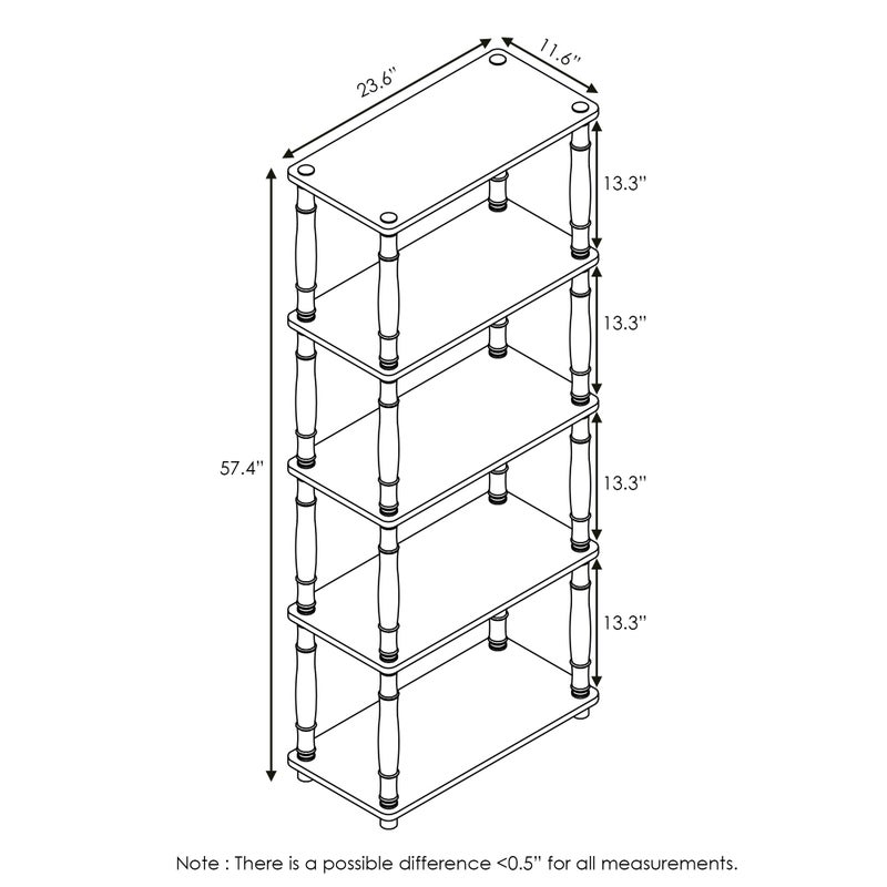 Furinno Turn-N-Tube 5-Tier Multipurpose Shelf / Display Rack / Storage Shelf / Bookshelf, Classic Tubes, Sonoma Oak/White - Image 2