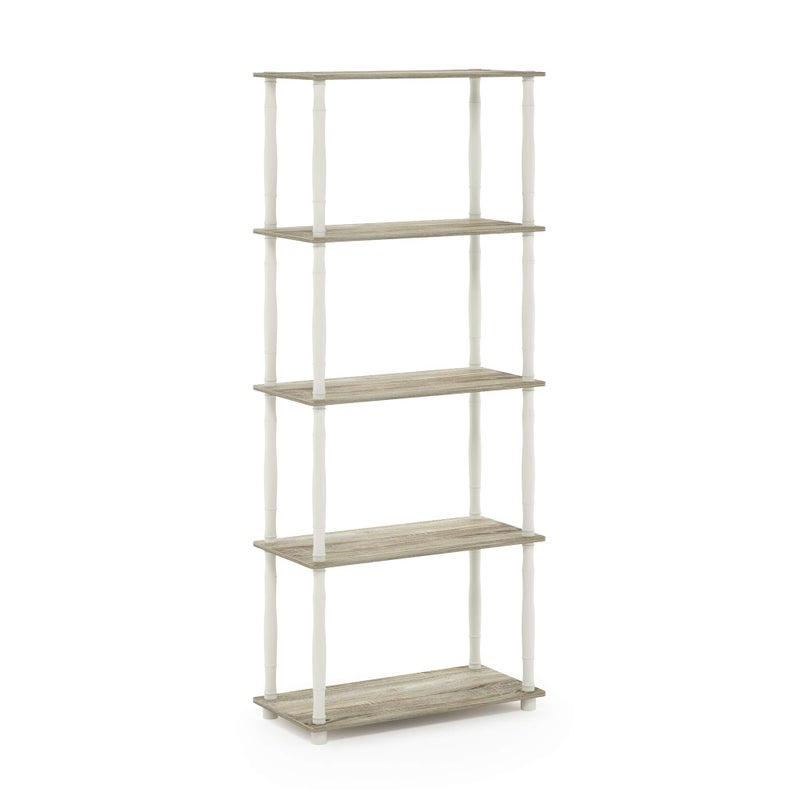 Furinno Turn-N-Tube 5-Tier Multipurpose Shelf / Display Rack / Storage Shelf / Bookshelf, Classic Tubes, Sonoma Oak/White - Image 1