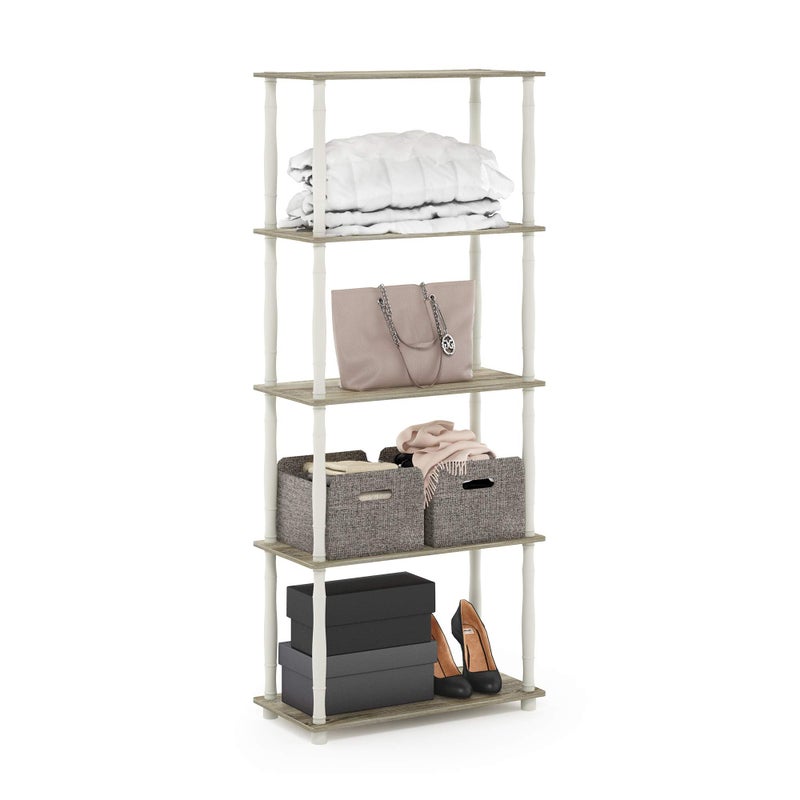Furinno Turn-N-Tube 5-Tier Multipurpose Shelf / Display Rack / Storage Shelf / Bookshelf, Classic Tubes, Sonoma Oak/White - Image 4
