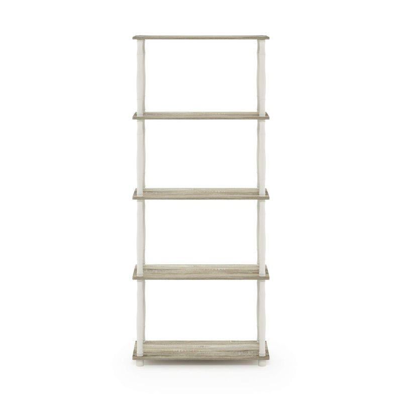 Furinno Turn-N-Tube 5-Tier Multipurpose Shelf / Display Rack / Storage Shelf / Bookshelf, Classic Tubes, Sonoma Oak/White - Image 3
