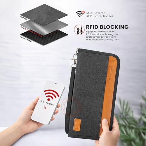 DAHSHA Unisex Nylon RFID Travel Family Passport Holder Card Holder Wallet Travel Accessories Document Organizer, Passport Cover, with Removable Hand Strap (Black- 12.5 x 3 x 23 cm) - Image 5