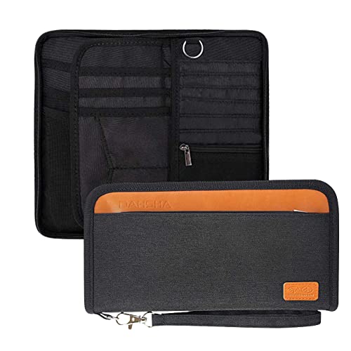 DAHSHA Unisex Nylon RFID Travel Family Passport Holder Card Holder Wallet Travel Accessories Document Organizer, Passport Cover, with Removable Hand Strap (Black- 12.5 x 3 x 23 cm) - Image 1