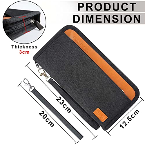 DAHSHA Unisex Nylon RFID Travel Family Passport Holder Card Holder Wallet Travel Accessories Document Organizer, Passport Cover, with Removable Hand Strap (Black- 12.5 x 3 x 23 cm) - Image 2