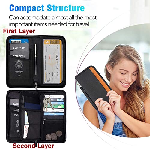 DAHSHA Unisex Nylon RFID Travel Family Passport Holder Card Holder Wallet Travel Accessories Document Organizer, Passport Cover, with Removable Hand Strap (Black- 12.5 x 3 x 23 cm) - Image 4