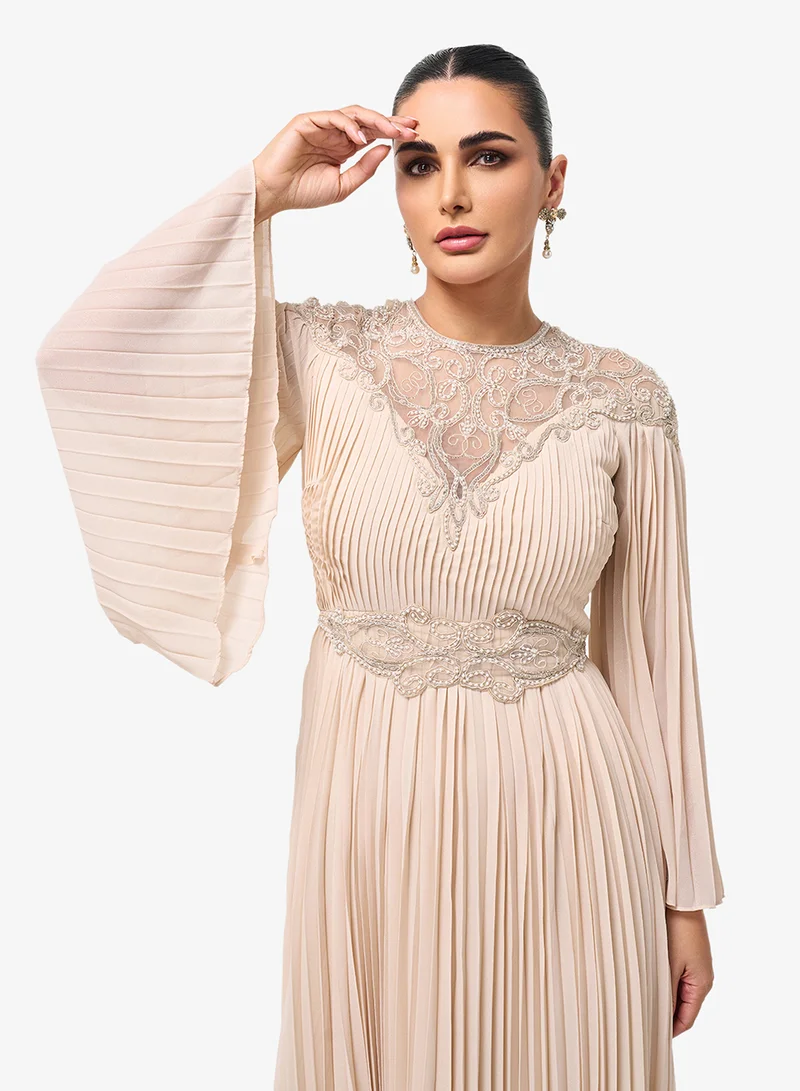 Threadz By Ajooni  Flared Sleeve Plisse Maxi Dress for Women | Best Price UAE