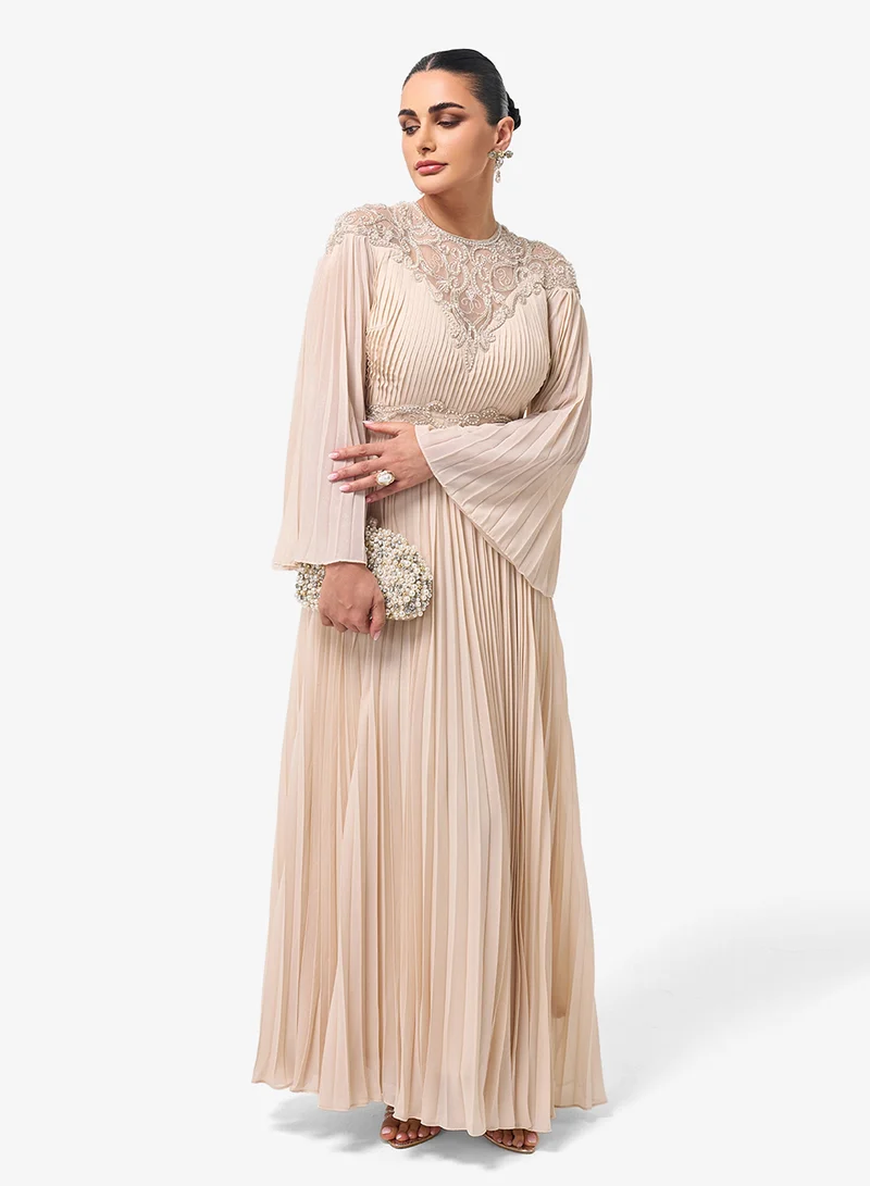 Threadz By Ajooni  Flared Sleeve Plisse Maxi Dress for Women | Best Price UAE