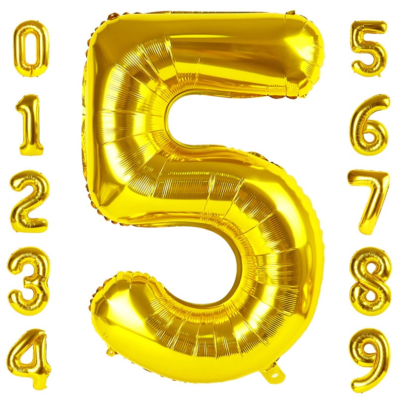Mluchee Balloon Numbers 40 Inch 5 Ballon for 5th Birthday Decorations, 15 25 35 50 Big Gold Number Balloons for Wedding Graduation Party Decor - Image 1