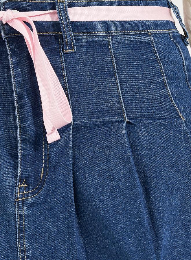 ستايلي تنورة دنيم قصيرة مع رباط خصر بربطة فيونكة - Image 3