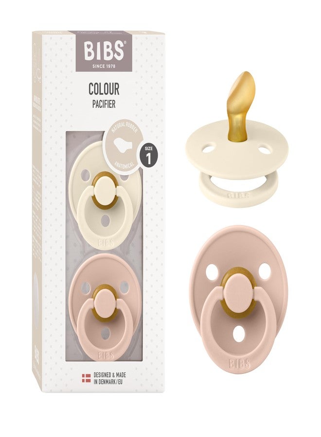 BIBS Pacifiers - Set of 2 | Colour Pacifier with Anatomical Nipple | BPA-Free Natural Rubber | Made in Denmark | Ivory/Blush, 0-6 Months - Image 1