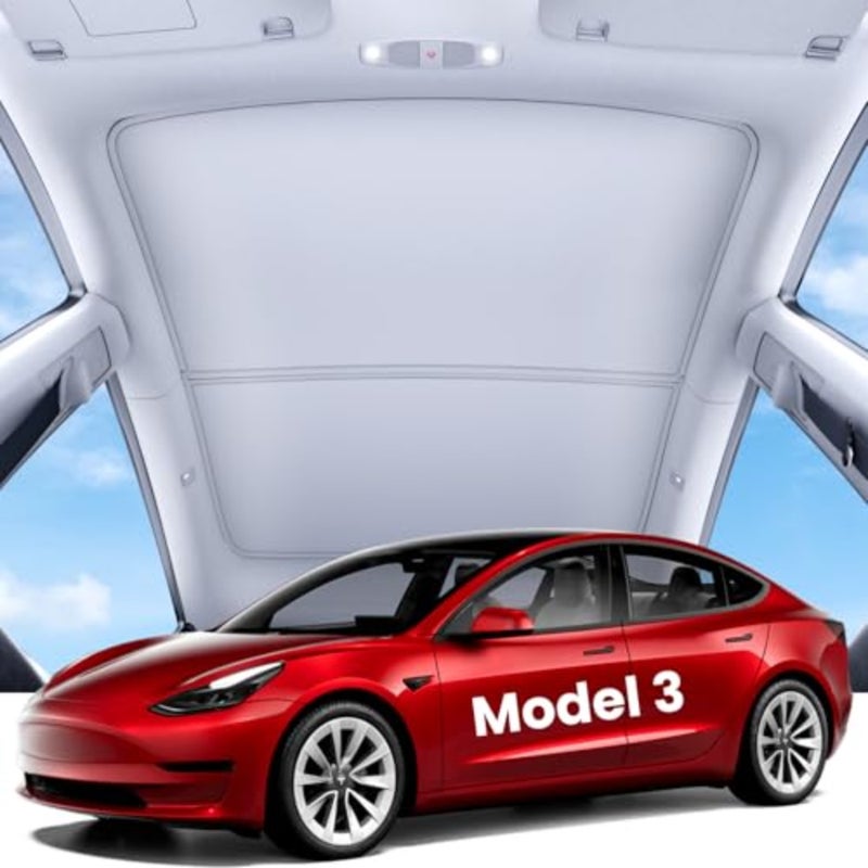2025 Upgraded Tesla Model 3 Sunshade Roof [No-Sagging, No Gaps] Tesla 3 Accessories Heat Insulation Glass Sunroof Cover for Model 3 2025 2PCS, Interior Grey - Image 1