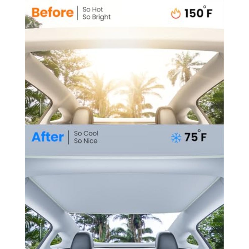 2025 Upgraded Tesla Model 3 Sunshade Roof [No-Sagging, No Gaps] Tesla 3 Accessories Heat Insulation Glass Sunroof Cover for Model 3 2025 2PCS, Interior Grey - Image 2