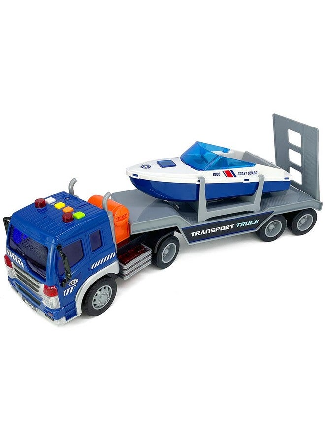 VIIGER Large Flatbed Truck Toy with Trailer Speedboat Semi Tow Truck Flatbed Transport Boat Toy Vehicle 2 in 1 Playset, Light Sound, Toy Trucks for Boys 3 4 5 6 7 Years Old Kids Toddlers Birthday Gifts, blue - Image 3