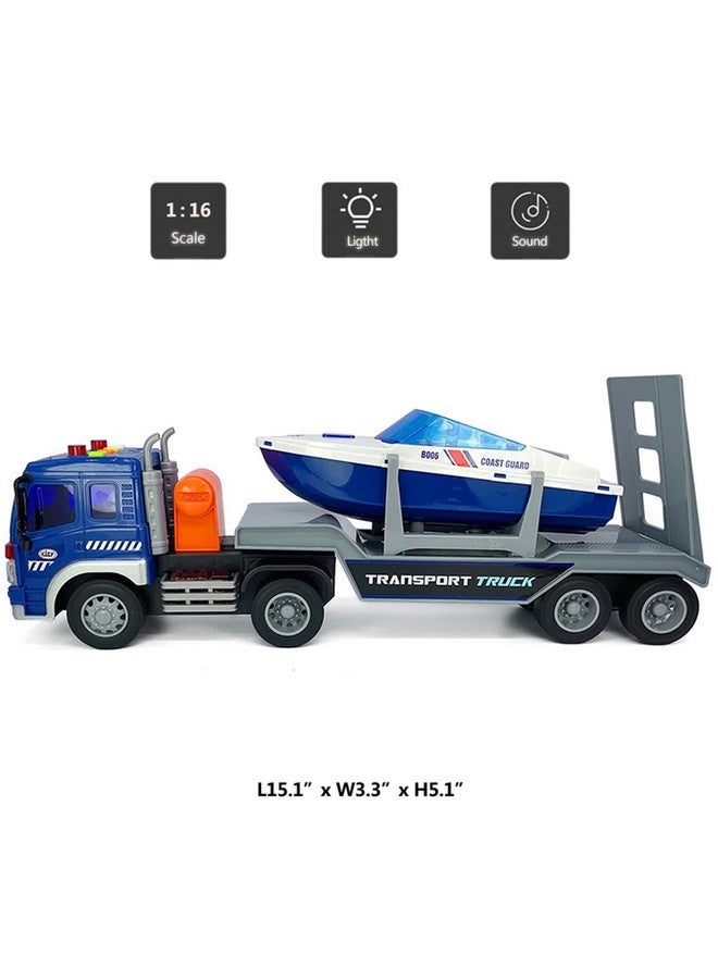VIIGER Large Flatbed Truck Toy with Trailer Speedboat Semi Tow Truck Flatbed Transport Boat Toy Vehicle 2 in 1 Playset, Light Sound, Toy Trucks for Boys 3 4 5 6 7 Years Old Kids Toddlers Birthday Gifts, blue - Image 2