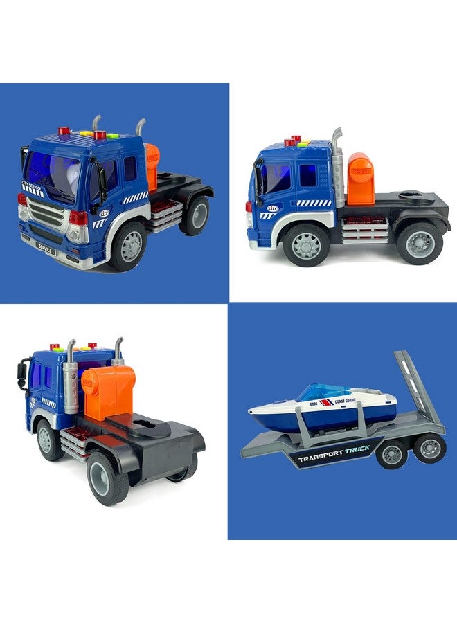 VIIGER Large Flatbed Truck Toy with Trailer Speedboat Semi Tow Truck Flatbed Transport Boat Toy Vehicle 2 in 1 Playset, Light Sound, Toy Trucks for Boys 3 4 5 6 7 Years Old Kids Toddlers Birthday Gifts, blue - Image 5