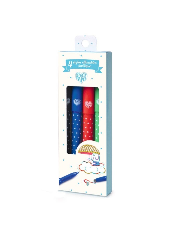 DJECO 4 Classic Erasable Pens With Clip Caps & Erasers - Image 2