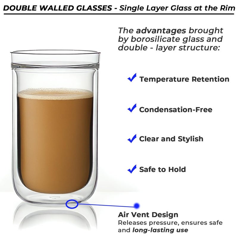 Aquach 12 Oz Double Walled Glass Coffee Mugs, Clear Glass Tea Cups, Microwave and Dishwasher Safe Home Office Insulated Cups Perfect for Americano Latte Hot&Cold Beverages, 2-Pack - Image 5