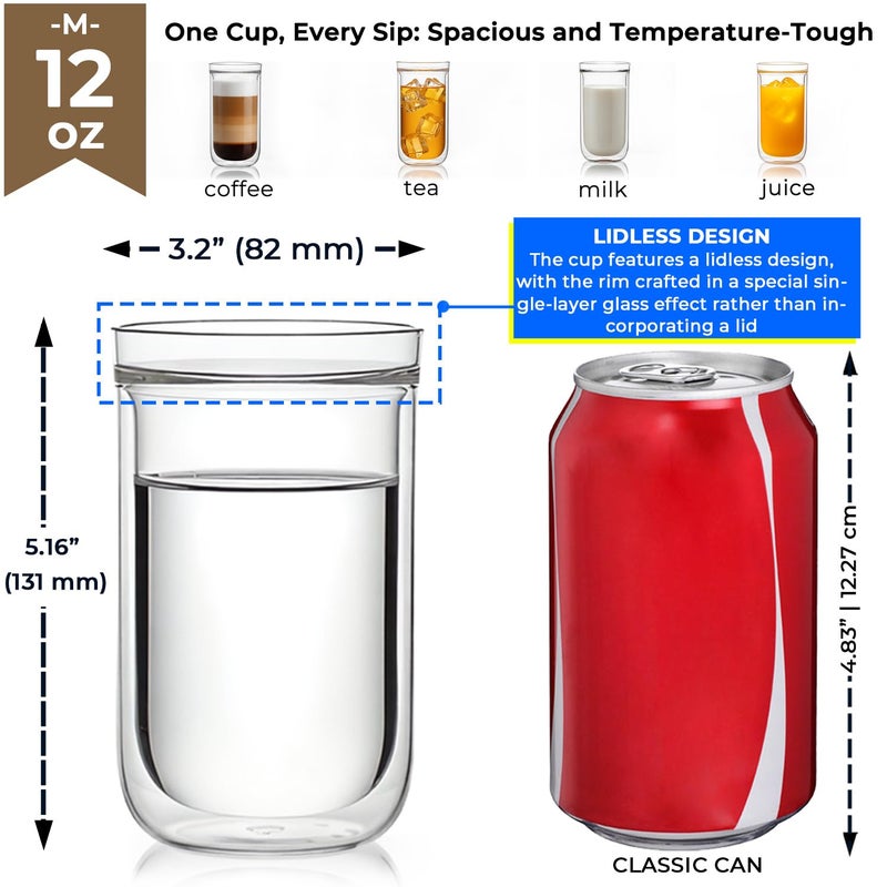 Aquach 12 Oz Double Walled Glass Coffee Mugs, Clear Glass Tea Cups, Microwave and Dishwasher Safe Home Office Insulated Cups Perfect for Americano Latte Hot&Cold Beverages, 2-Pack - Image 4