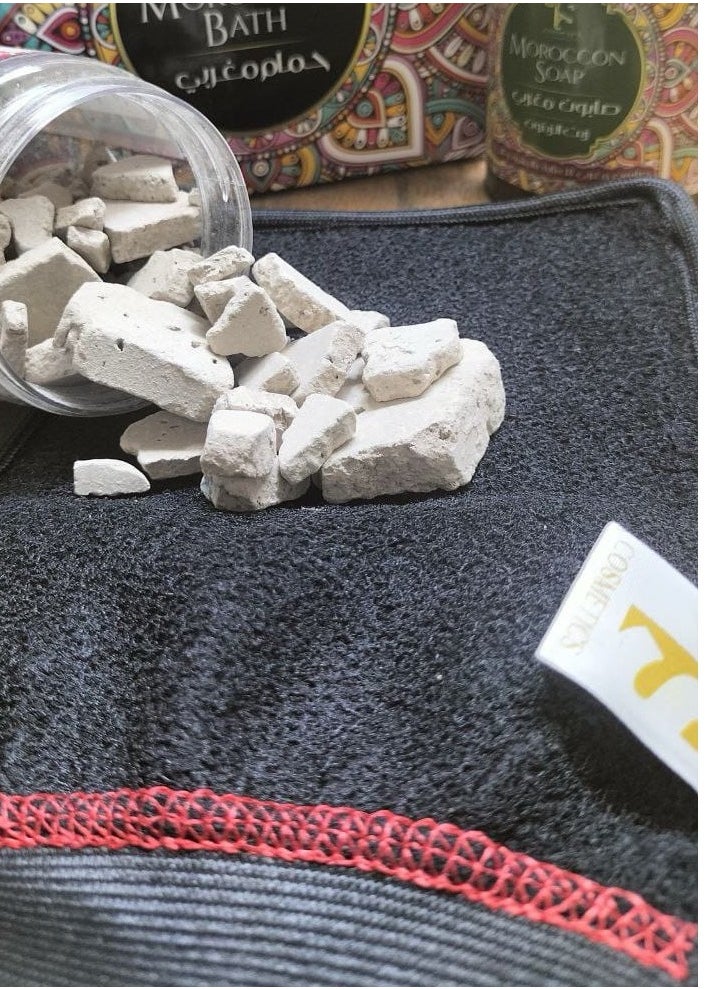 Generic Moroccan bath set consists of Moroccan soap + Moroccan loofah + Moroccan clay. This set will get rid of dead skin and goose skin, and it will also clean and soften the body, and it will also perfume and lighten it very much.  - Image 2