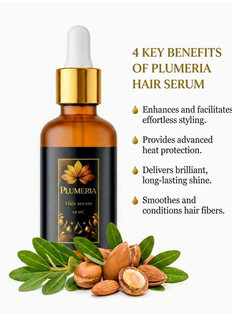Plumeria Hair Serum Rich with Argan Oil – Silky Smooth, Frizz-Free Hair with High Heat Protection - Image 2