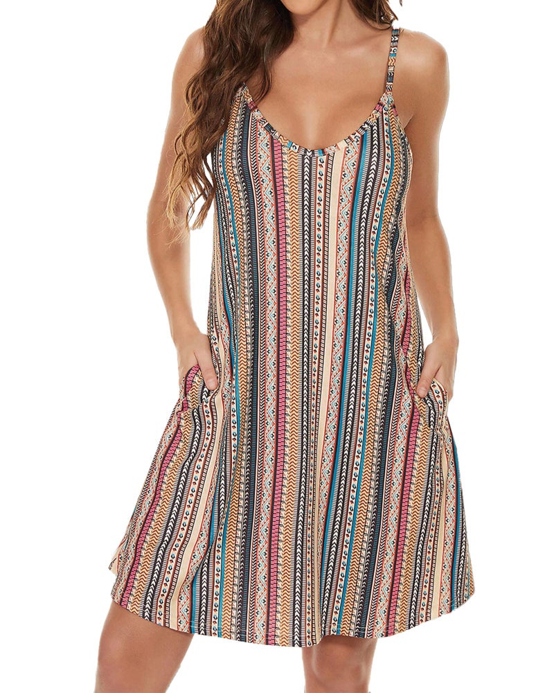 JOELLYUS Womens Summer Dresses Spaghetti Strap Sundress Casual Beach Cover Ups Swing Dress with Pockets (Stripe,XL) - Image 3