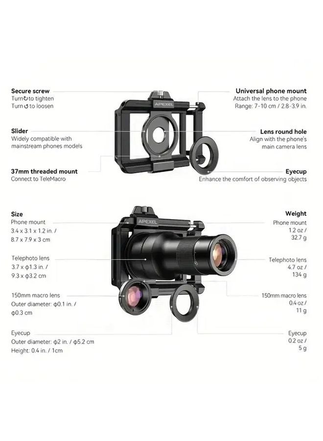 عدسة الهاتف الذكية Apexel 6X للتقريب والماكرو، تلسكوب أحادي العين أسود 2 في 1 - Image 3