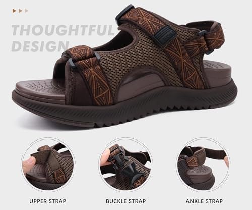 ONCAI Men's Hiking Sandals with Arch Support Mesh Athletic Walking Sandalias Summer Outdoor Cushion Thick Rubber Soles and Recovery Sports Fisherman Sandals Brown Size 10.5 - Image 3
