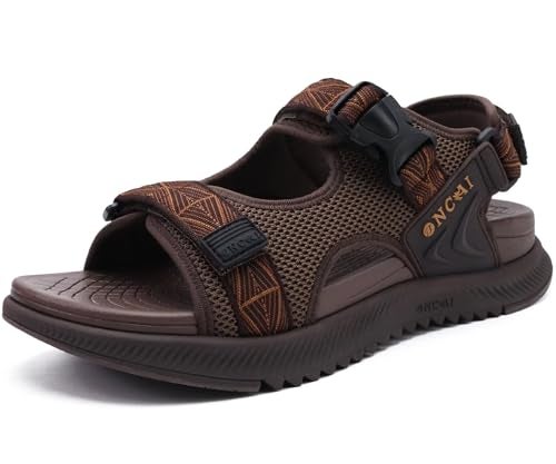 ONCAI Men's Hiking Sandals with Arch Support Mesh Athletic Walking Sandalias Summer Outdoor Cushion Thick Rubber Soles and Recovery Sports Fisherman Sandals Brown Size 10.5 - Image 1