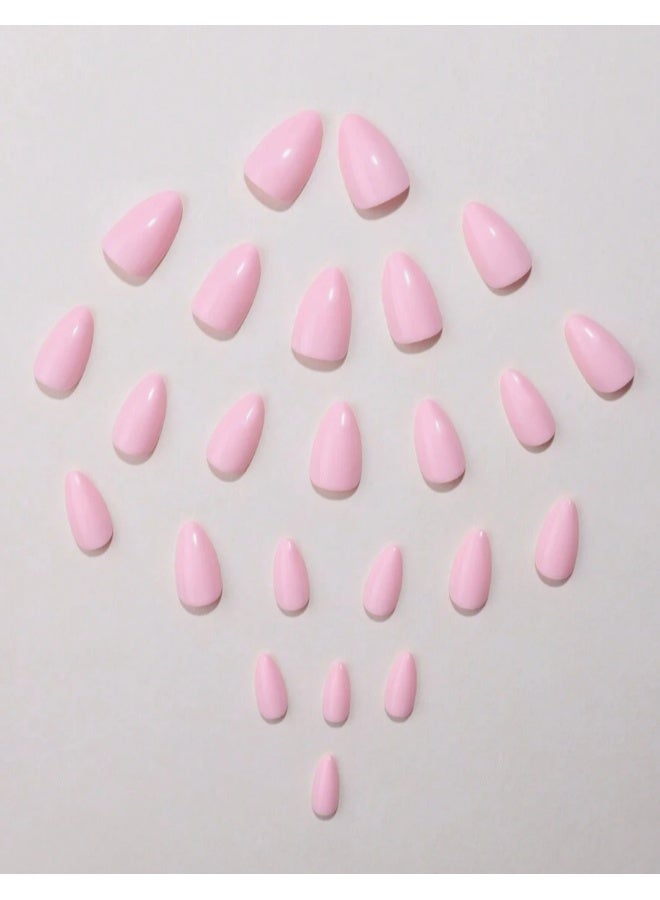 KHAJUL 24 Pcs Press On Nails, Short Almond Shape, Cute Pink Solid Colored Fake Nails, Nail File & Jelly Glue Included, DIY Manicure, Festival, Party & Daily Wear, Gift for Women - Image 2