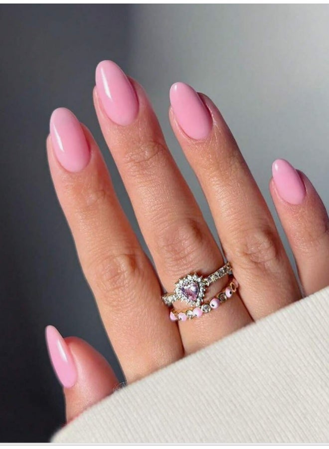 KHAJUL 24 Pcs Press On Nails, Short Almond Shape, Cute Pink Solid Colored Fake Nails, Nail File & Jelly Glue Included, DIY Manicure, Festival, Party & Daily Wear, Gift for Women - Image 4