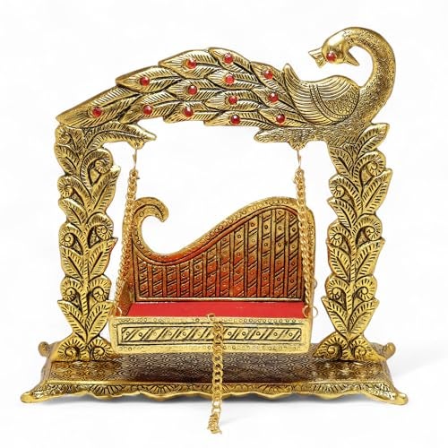 KridayKraft Laddu Gopal Palana Metal Jhulla for Janmastmi Festive Gold Plated Decor Your Home, Temple Office,Gift Article. - Image 1