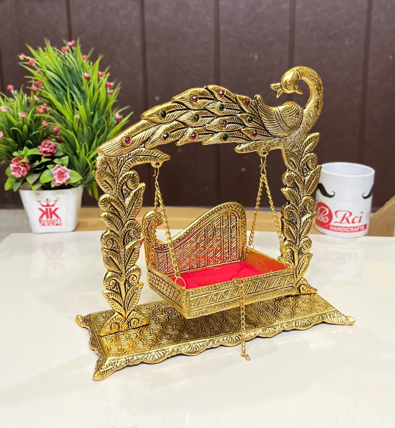 KridayKraft Laddu Gopal Palana Metal Jhulla for Janmastmi Festive Gold Plated Decor Your Home, Temple Office,Gift Article. - Image 5