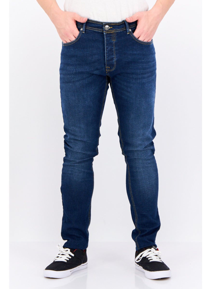 CROSSHATCH Men Slim Fit Washed Long Inseam Stretchable Denim, Blue  - Image 1