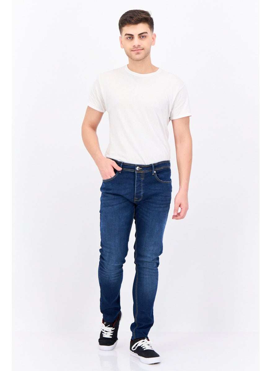 CROSSHATCH Men Slim Fit Washed Long Inseam Stretchable Denim, Blue  - Image 4