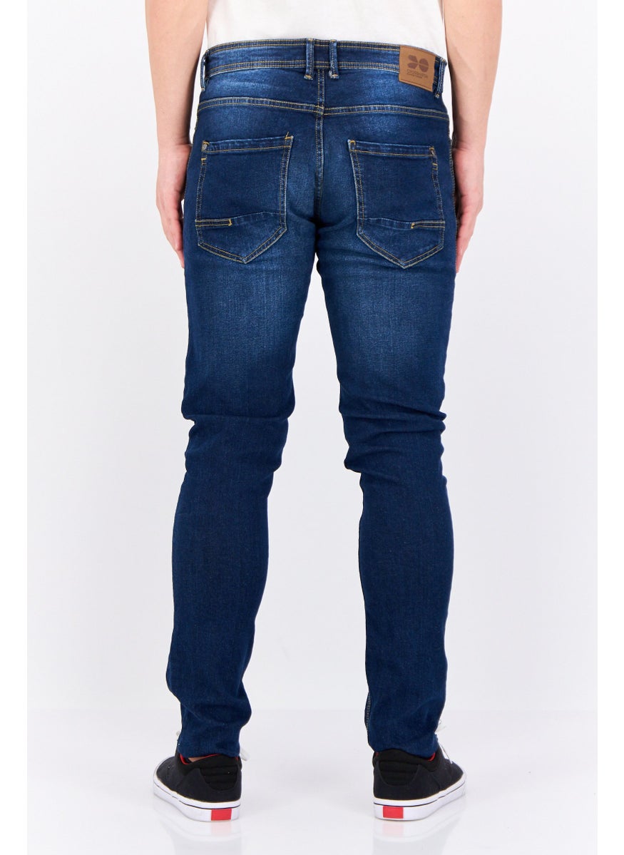 CROSSHATCH Men Slim Fit Washed Long Inseam Stretchable Denim, Blue  - Image 3