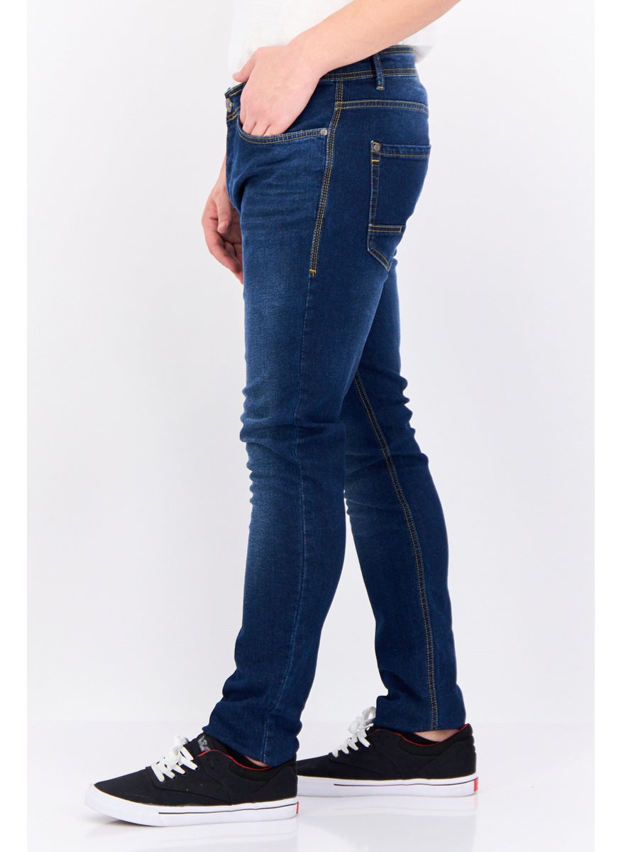 CROSSHATCH Men Slim Fit Washed Long Inseam Stretchable Denim, Blue  - Image 2