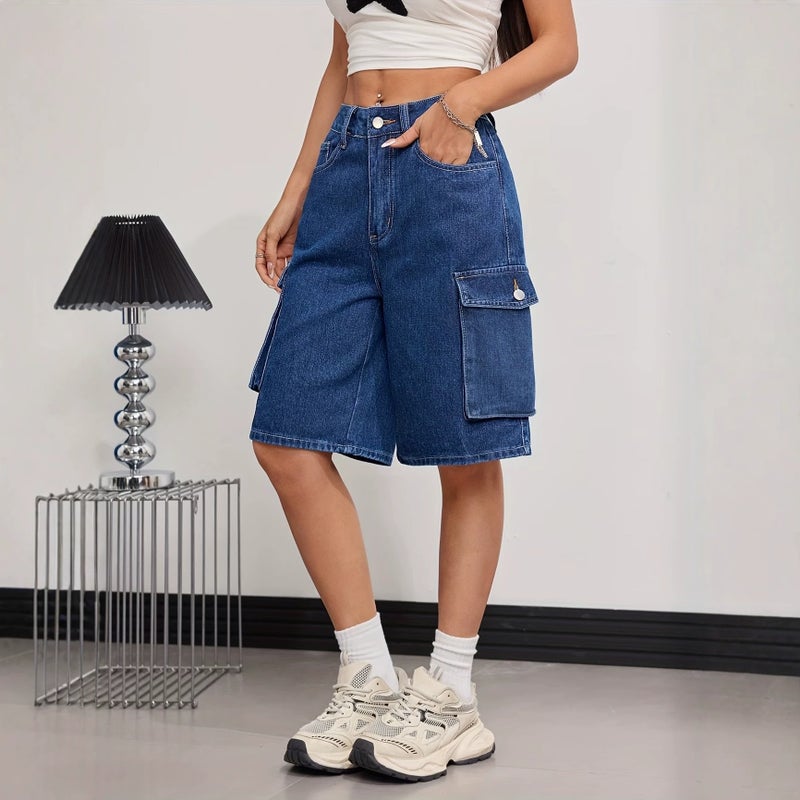 Women's High-Waist Straight-Leg Denim Shorts - Image 3