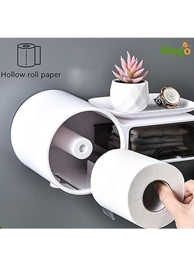 JCB CHIC - Toilet Paper Holder, Wall-Mounted Waterproof and Rust-Proof Paper Towel Holder, Self-Adhesive with Storage Box Bathroom Toilet Paper Holder Paper Tissue Box, no Drilling Required - Image 1