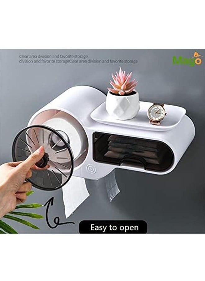 JCB CHIC - Toilet Paper Holder, Wall-Mounted Waterproof and Rust-Proof Paper Towel Holder, Self-Adhesive with Storage Box Bathroom Toilet Paper Holder Paper Tissue Box, no Drilling Required - Image 1