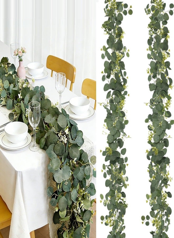 YNHFIFI 2Pcs Eucalyptus Garland, 6FT Green Garland with Flowers, Artificial Faux Greenery Vines for Wedding Party Table Centerpieces Runner Room Home Mantle Decor - Image 1