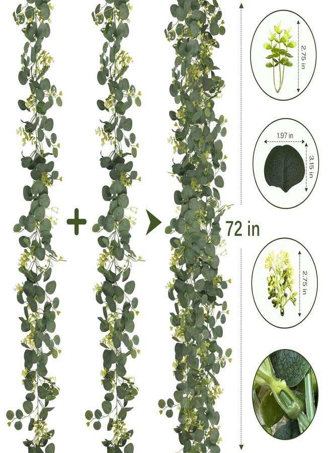 YNHFIFI 2Pcs Eucalyptus Garland, 6FT Green Garland with Flowers, Artificial Faux Greenery Vines for Wedding Party Table Centerpieces Runner Room Home Mantle Decor - Image 3