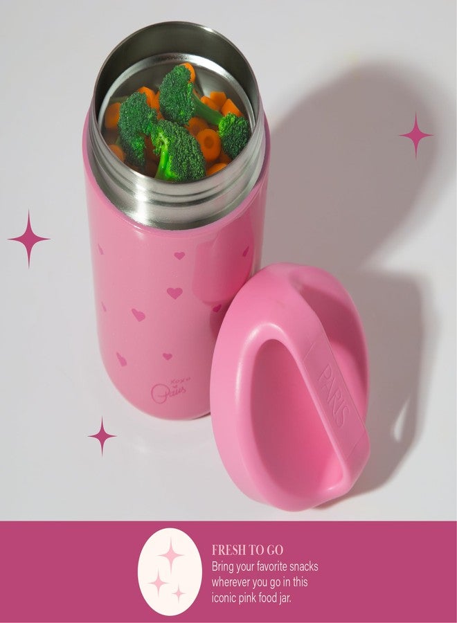 Paris Hilton Stainless Steel Food Jar, Double Wall Vacuum Sealed Insulated Food Storage Container with Carry Handle Lid, 16-Ounce, Pink with Heart Design - Image 4