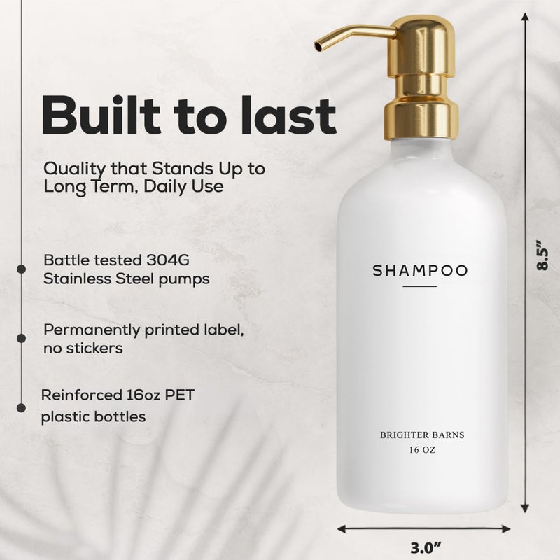 Brighter Barns Luxury Shampoo and Conditioner Dispenser Set by Brighter Barns - Shower Soap Dispenser - Shampoo Conditioner Body Wash Dispenser & Pump - White and Gold Bathroom Accessories in Spa, Hotel, Gift (Gold) - Image 3