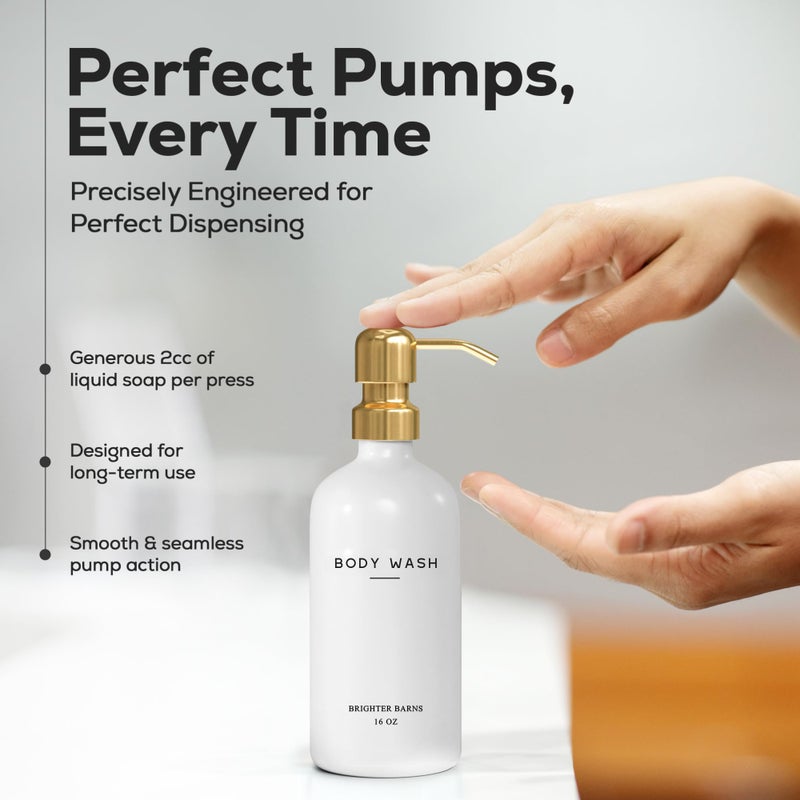 Brighter Barns Luxury Shampoo and Conditioner Dispenser Set by Brighter Barns - Shower Soap Dispenser - Shampoo Conditioner Body Wash Dispenser & Pump - White and Gold Bathroom Accessories in Spa, Hotel, Gift (Gold) - Image 4