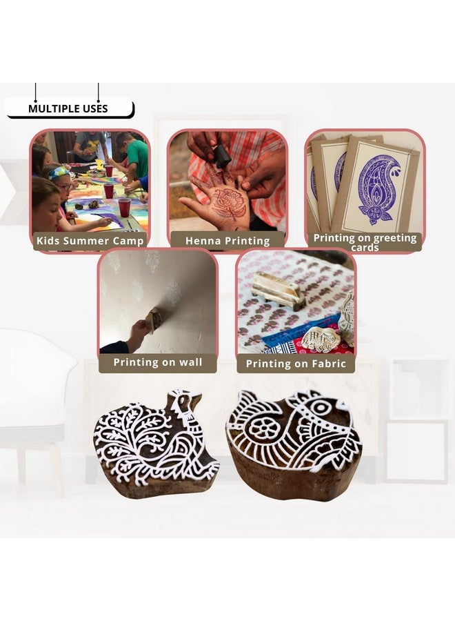 Hashcart Rosewood Printing Stamps for Saree Border, Pack of 10, Brown and White - Image 4