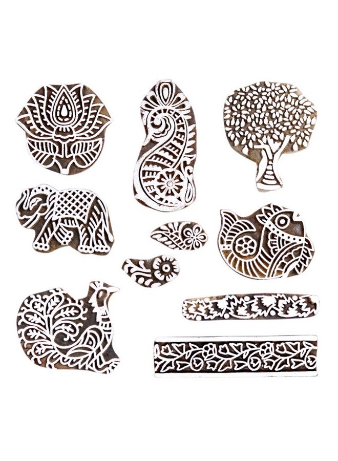 Hashcart Rosewood Printing Stamps for Saree Border, Pack of 10, Brown and White - Image 1