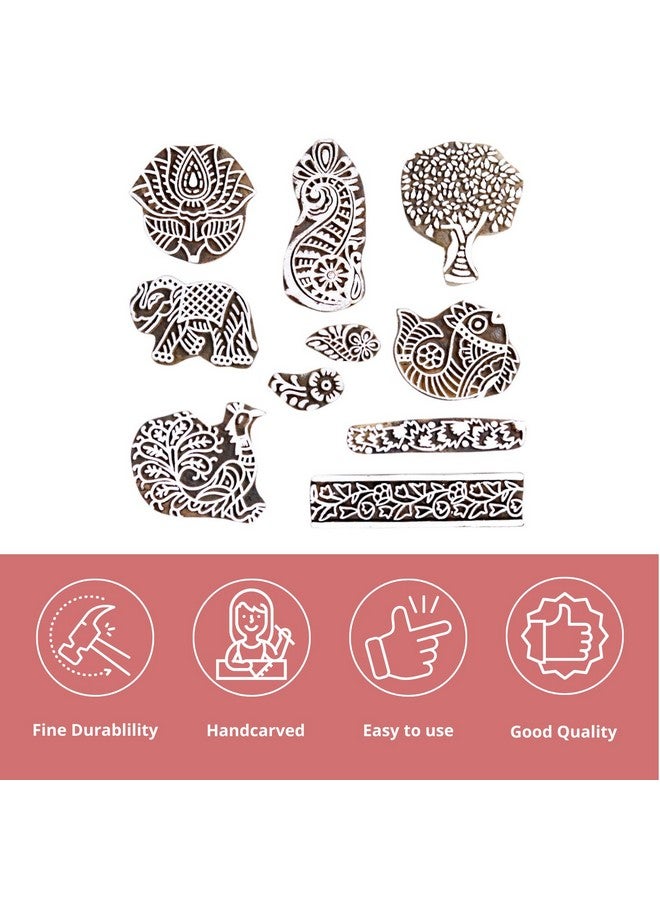 Hashcart Rosewood Printing Stamps for Saree Border, Pack of 10, Brown and White - Image 2