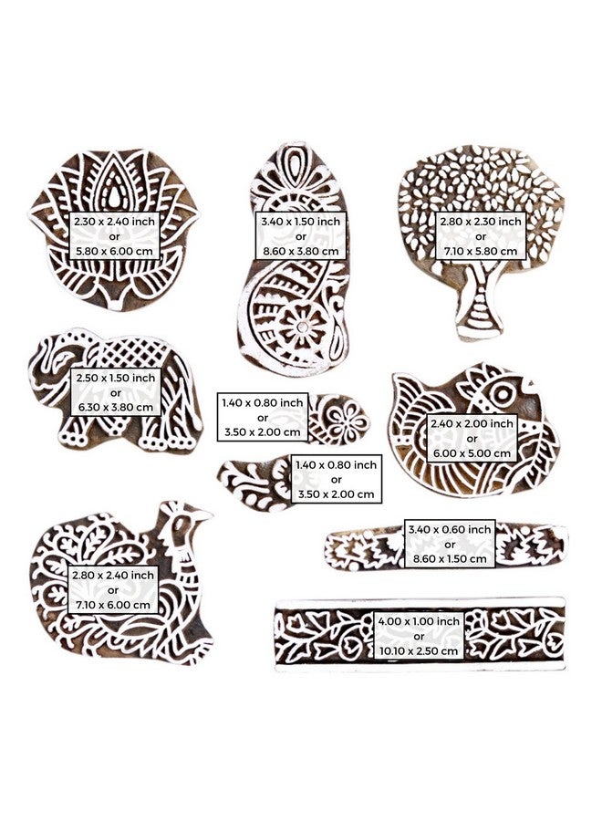 Hashcart Rosewood Printing Stamps for Saree Border, Pack of 10, Brown and White - Image 5